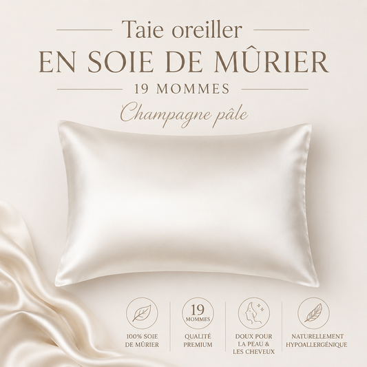 Taie oreiller en soie de mûrier-Champagne pâle ( 19 mommes) - taies Literie & Déco et moi - Literie-Déco et moi