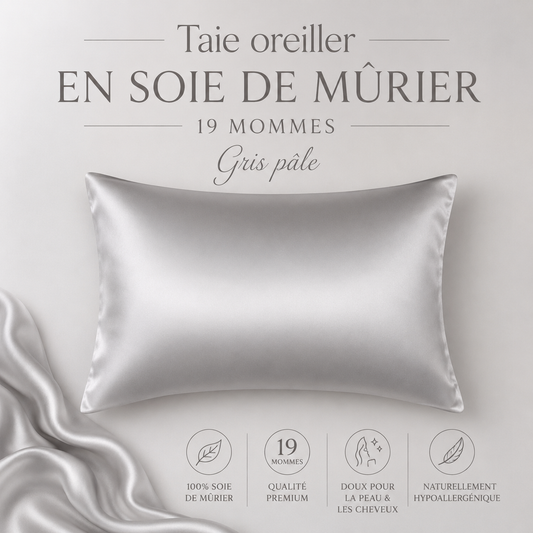 Taie oreiller en soie de mûrier-Gris pâle ( 19 mommes) - taies Literie & Déco et moi - Literie-Déco et moi