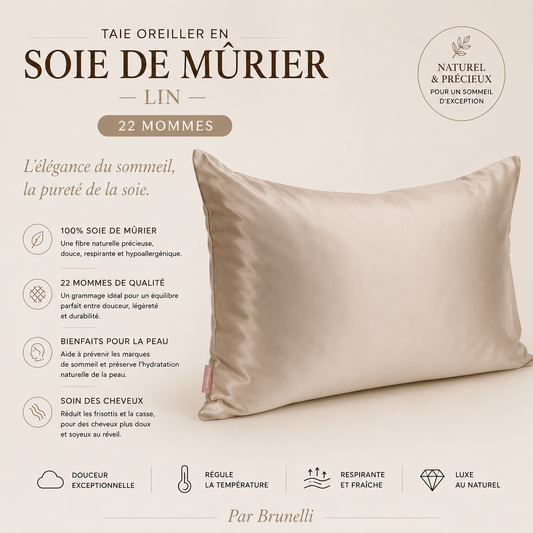 Taie oreiller en soie de mûrier- Lin ( 22 mommes) - taies DB - Literie-Déco et moi