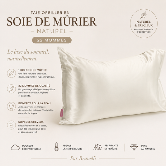 Taie oreiller en soie de mûrier- Naturel ( 22 mommes) - taies Dolce bianca - Literie-Déco et moi