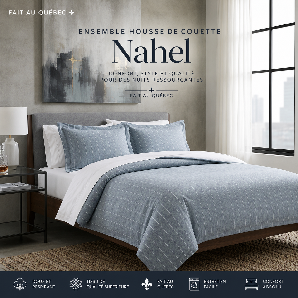 (FAIT AU QUÉBEC) -Ensemble housse de couette Nahel - Housse de couette Chéné-Sasseville - Literie-Déco et moi 