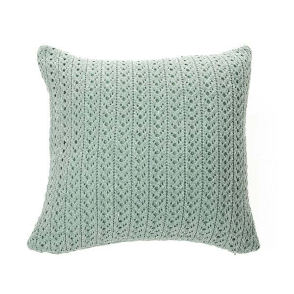 Coussin en tricot vert sauge NAJA   ( 18'' x 18''')- Par  Brunelli coussins  ,disponible chez Literie-Déco et moi 