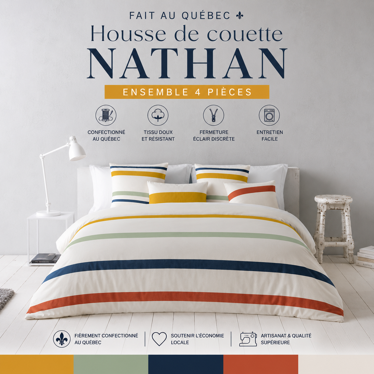(Fait au Québec) Housse de couette NATHAN  ( Ensemble 4 pièces ) - Housse de couette CHÉNÉ - Literie-Déco et moi 