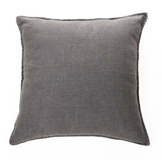 Oreiller européen gris charcoal en lin LINEN STONE WASH ( 25'' X 25'') - Par Brunelli - Literie - Déco et moi