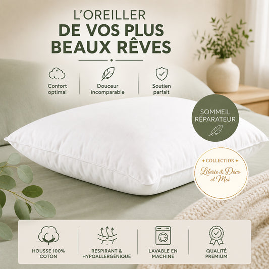 Fait au Canada ( Collection Literie & Déco et moi ) Oreiller en duvet blanc européen et plumes PRAGUE - Oreillers LITERIE & DÉCO ET MOI - Literie-Déco et moi