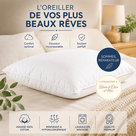 Fait au Canada ( Collection Literie & Déco et moi ) Oreiller en microfibre ATHÈNES - Oreillers LITERIE & DÉCO ET MOI - Literie-Déco et moi
