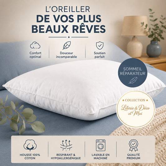 Fait au Canada( Collection Literie & Déco et moi ) Oreiller en microfibre et plumes MYKONOS - Oreillers LITERIE & DÉCO ET MOI - Literie-Déco et moi 
