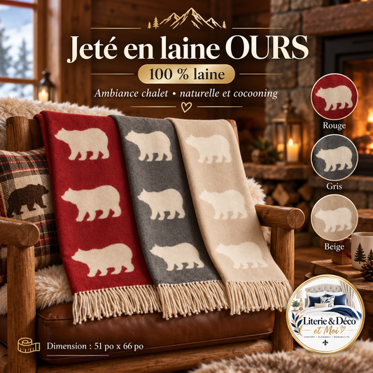 Jeté en laine OURS (100% laine) - Jeté Literie & Déco et moi - Literie-Déco et moi 