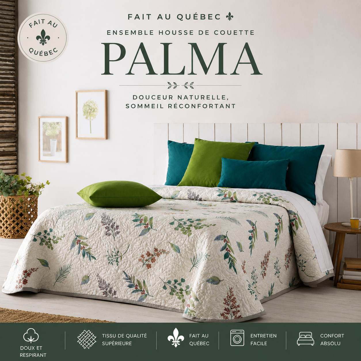 (Fait au Québec) -Couvre-lit PALMA - couvre-lits CHÉNÉ - Literie-Déco et moi 