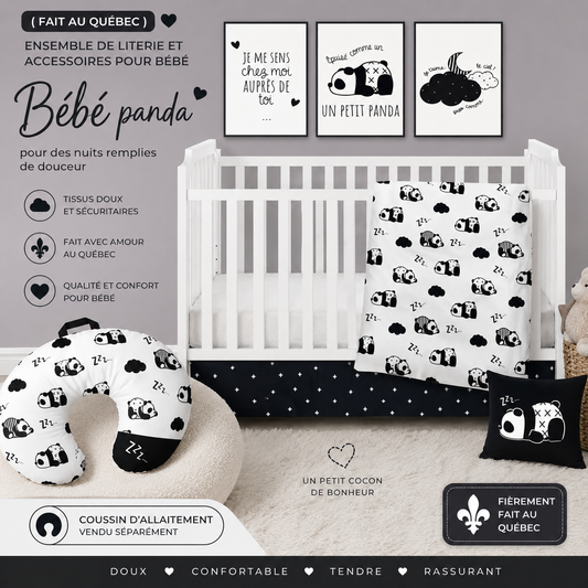 ( Fait au Québec) Ensemble de literie et accessoires pour bébé - BÉBÉ PANDA - Literie bébés Textile Patlin - Literie-Déco et moi 