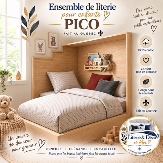(Fait au Québec) Ensemble de literie pour enfants PICO - Housse de couette enfant Literie & Déco et moi - Literie-Déco et moi 