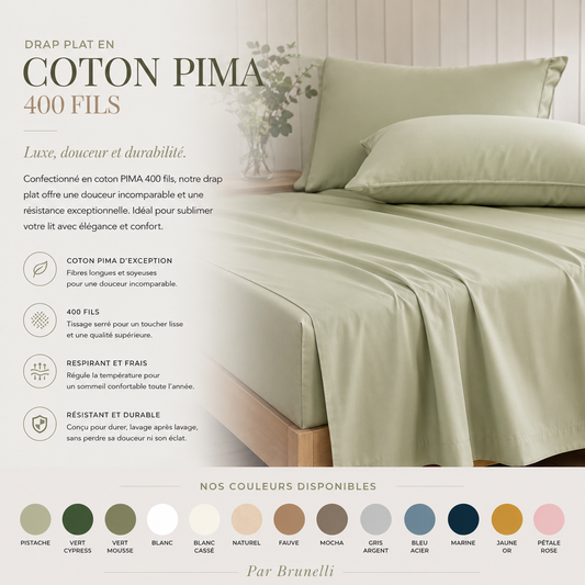 Drap plat en coton PIMA (400 fils) - Draps Daniadown - Literie-Déco et moi 