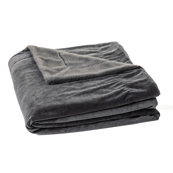 Jeté en fausse fourrure gris charcoal POLUX- Par Brunelli  ( livraison printemps 2025 ) Jeté  ,disponible chez Literie-Déco et moi 