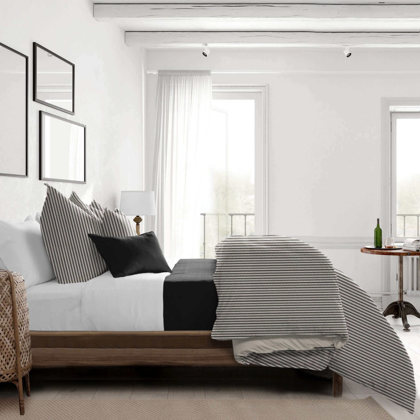 RABAIS DE 40% - Housse de couette RAYURES CLASSIQUES (Noir / Lin) - Par Colcha Linens - Housse de couette Colcha Linens - Literie-Déco et moi 