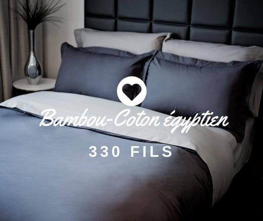 RABAIS ( Fait au Québec ) Ensemble de housse de couette BAMBOU / COTON ÉGYPTIEN LOUXOR ( 330fils )- JUMEAU- GRIS CHARCOAL ( 2 en stock) - Draps Zénima - $109.99! Literie-Déco et moi 