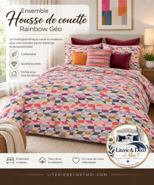 FAIT AU QUÉBEC- Housse de couette RAINBOW GÉO - Housse de couette CHÉNÉ - Literie-Déco et moi 