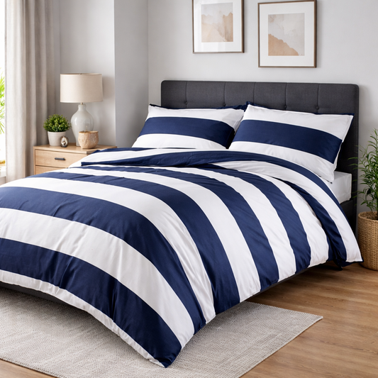 Ensemble de housse de couette rayée ANIA (Marine) - Premium Housse de couette from Literie-Deco & moi - Just $159.99! Shop now at Literie-Déco et moi 