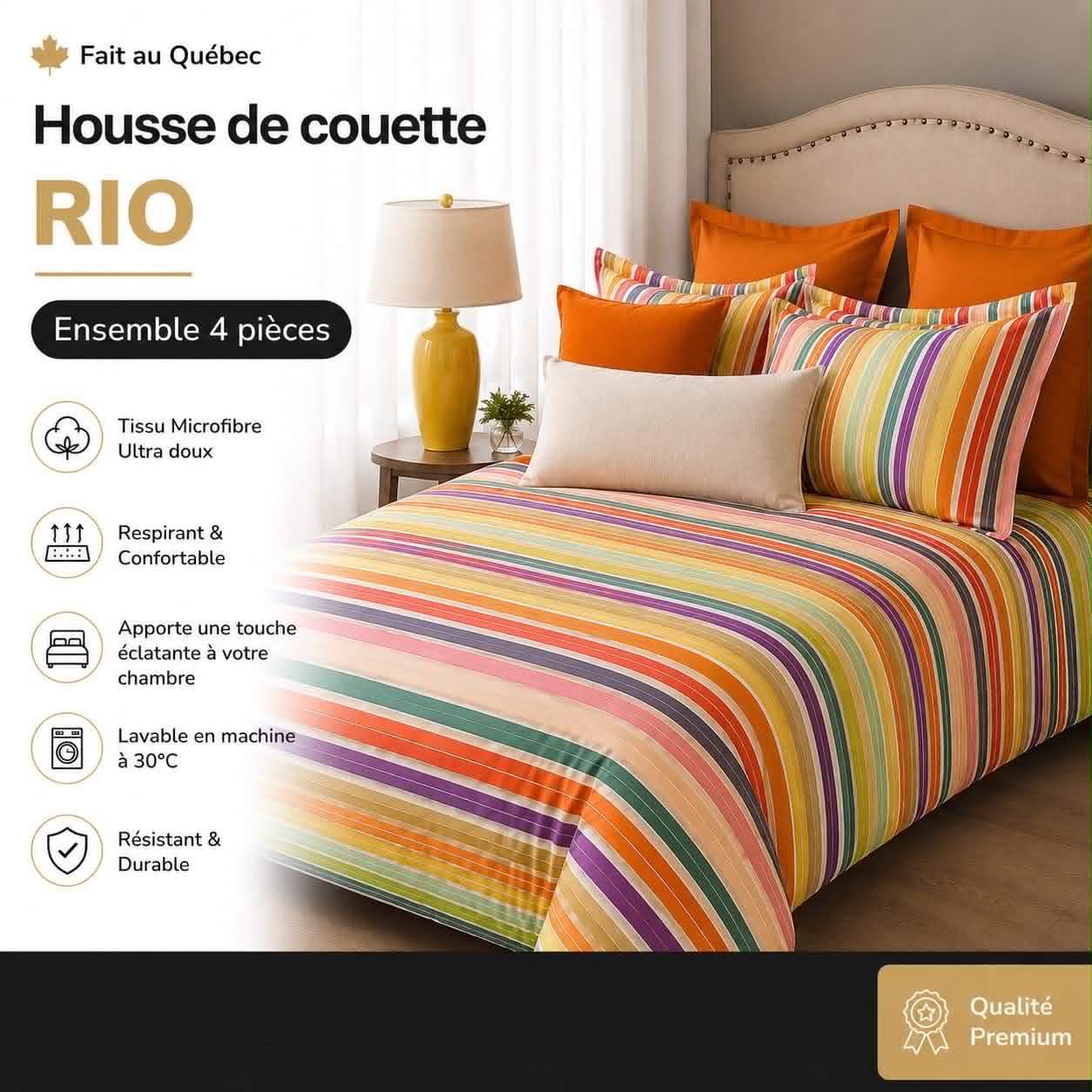 (Fait au Québec )Housse de couette RIO ( Ensemble 4 pièces) - Housse de couette CHÉNÉ - Literie-Déco et moi 