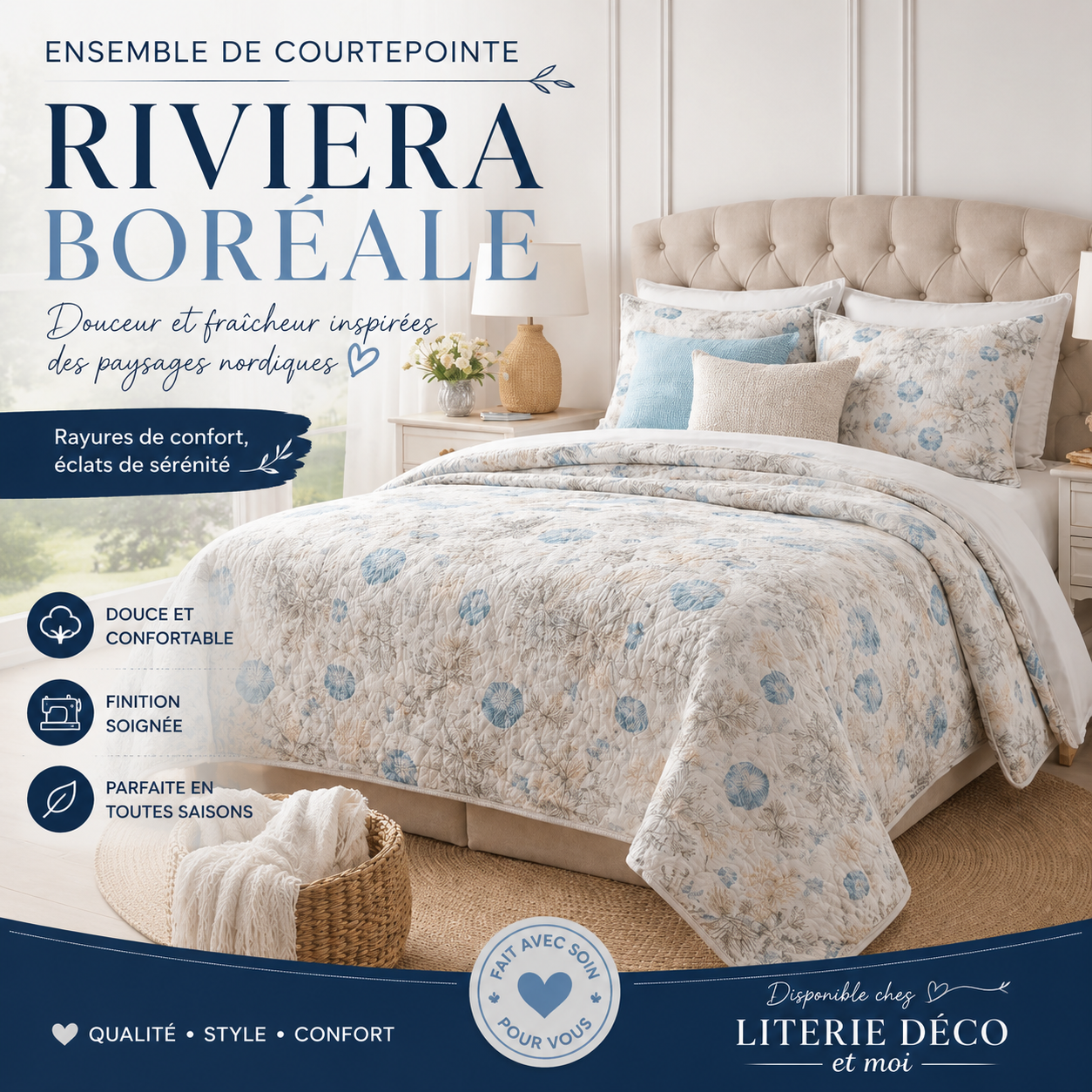 Ensemble de courtepointe Riviera Boréale - Courtepointe Literie-Deco & moi - Literie-Déco et moi 