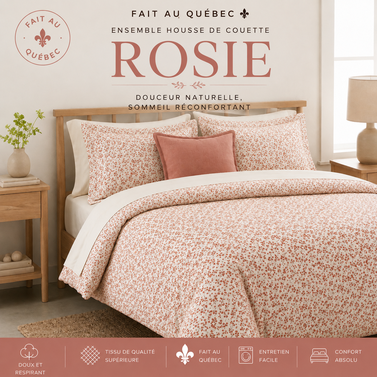 Fait au Québec Ensemble de literie ROSIE ( Fleuri) - Housse de couette Chéné-Sasseville - Literie-Déco et moi 