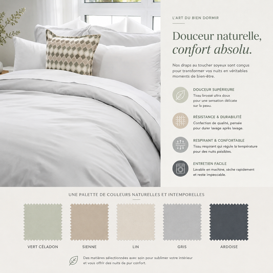 Ensemble de draps en percale de coton SARA ( 6 teintes disponibles ) - Draps DOLCE BIANCA - Literie-Déco et moi 
