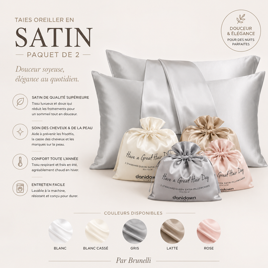 Taies oreiller en SATIN (Paquet de 2) - taies Daniadown - Literie-Déco et moi
