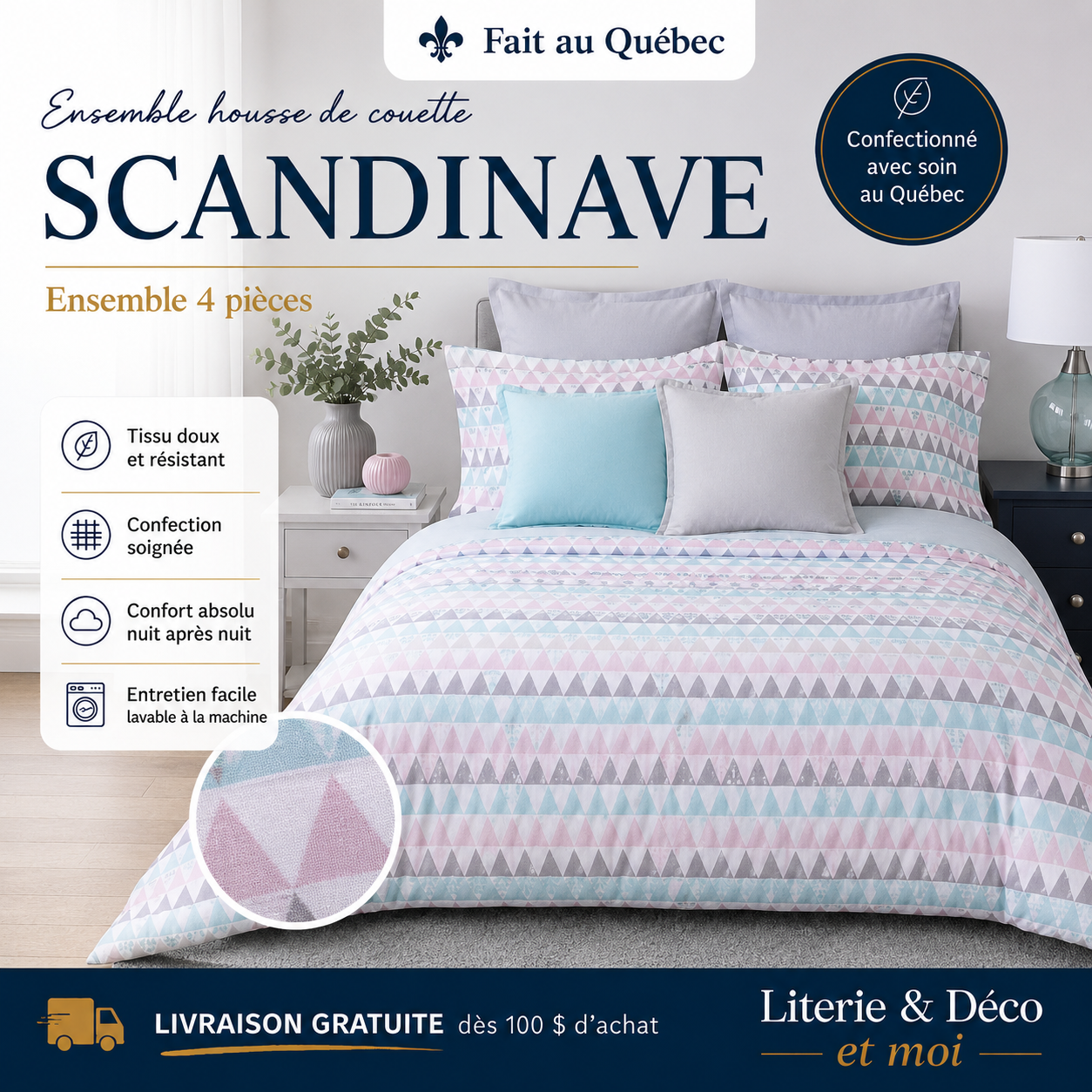( Fait au Québec) Housse de couette SCANDINAVE - Housse de couette CHÉNÉ - Literie-Déco et moi 