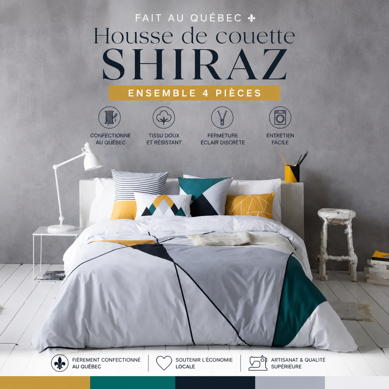 (Fait au Québec) Housse de couette SHIRAZ ( Ensemble 4 pièces ) - Housse de couette CHÉNÉ - Literie-Déco et moi 
