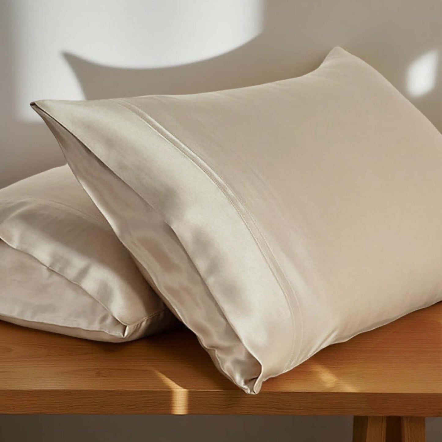 Taie oreiller en soie de mûrier-Champagne taies  ,disponible chez Literie-Déco et moi 