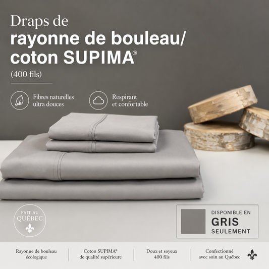 ( Fait au Québec ) Draps de rayonne de bouleau/coton SUPIMA ( 400 fils) - Draps Zénima - Literie-Déco et moi
