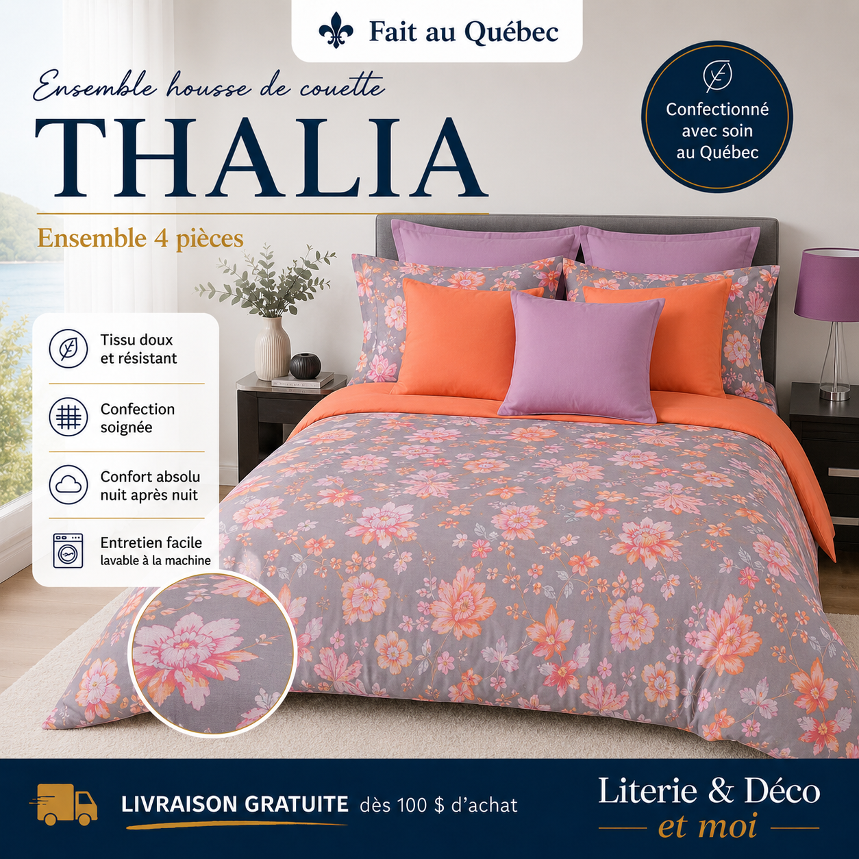 FAIT AU QUÉBEC- Housse de couette THALIA - Housse de couette CHÉNÉ - Literie-Déco et moi 