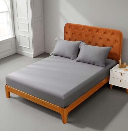 Ensemble de draps en coton égyptien (300 fils) - Gris Argent Draps  ,disponible chez Literie-Déco et moi 