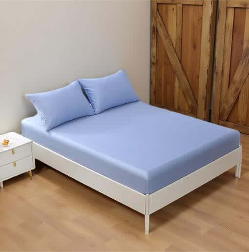 Ensemble de draps en coton égyptien (300 fils) - Bleu Draps  ,disponible chez Literie-Déco et moi 