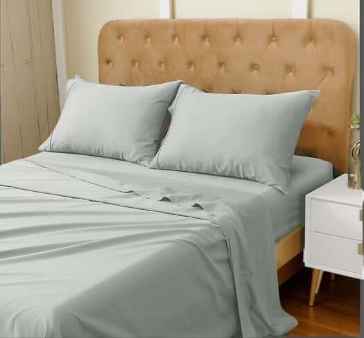 Ensemble de draps en coton égyptien (300 fils) - Gris Argent Draps  ,disponible chez Literie-Déco et moi 