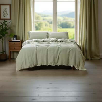 Housse de couette 100% lin francais (165 GSM) - Vert Sauge Housse de couette  ,disponible chez Literie-Déco et moi 