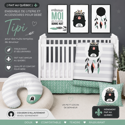 ( Fait au Québec) Ensemble de literie et accessoires pour bébé - TIPI - Literie bébés Textiles Patlin - Literie-Déco et moi 
