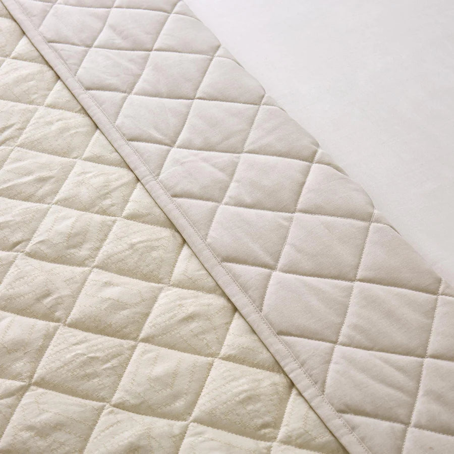 Ensemble courtepointe motifs géométrqiues Ventona Jacquard ( Beige )