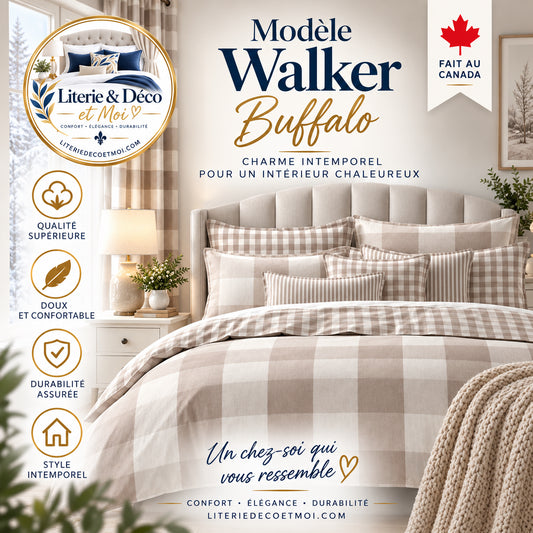 FAIT AU CANADA- Ensemble 3 pièces- WALKER BUFFALO (Naturel) - Par Colcha Linens - Douillette, Couvre-lit, Housse de couette Colcha Linens - Literie-Déco et moi 