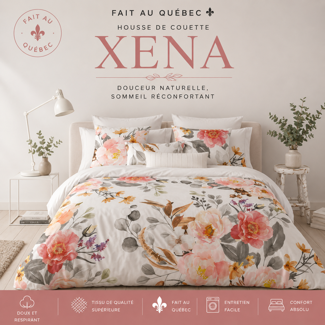 (Fait au Québec) Housse de couette XENA  ( Ensemble 4 pièces ) - Housse de couette CHÉNÉ - Literie-Déco et moi 