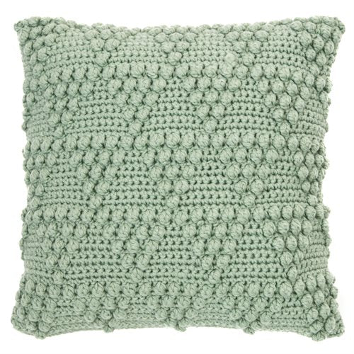 Oreiller européen en tricot vert sauge BUBBLE ( 25'' X 25'' )- Par Brunelli coussins  ,disponible chez Literie-Déco et moi 