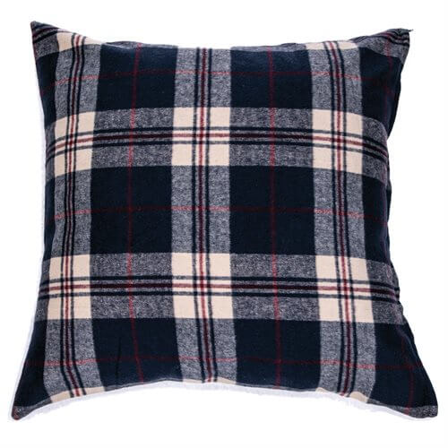 Cache oreiller européen à carreaux marine et rouge LUMBERJACK  ( 25'' X 25'')- Par Brunelli Cache oreillers  ,disponible chez Literie-Déco et moi 