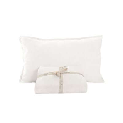 Ensemble de draps en lin blanc LINEN ( Par Brunelli) Draps  ,disponible chez Literie-Déco et moi 