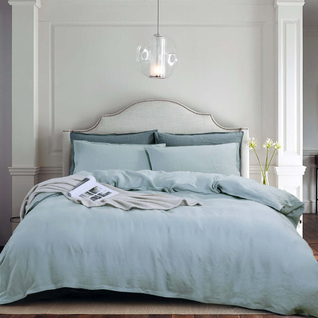 Ensemble de housse de couette en lin DOUX AQUA Housse de couette  ,disponible chez Literie-Déco et moi 