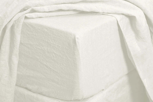 Ensemble draps en lin et coton FREEPORT ( blanc )  ( 55% lin-45% coton) Draps  ,disponible chez Literie-Déco et moi 