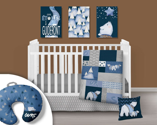 ( Fait au Québec) Ensemble de literie et accessoires pour bébé - L"OURS RENIFLEUR Literie bébés  ,disponible chez Literie-Déco et moi 