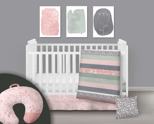 ( Fait au Québec) Ensemble de literie et accessoires pour bébé - PETITES MARGUERITES Literie bébés  ,disponible chez Literie-Déco et moi 