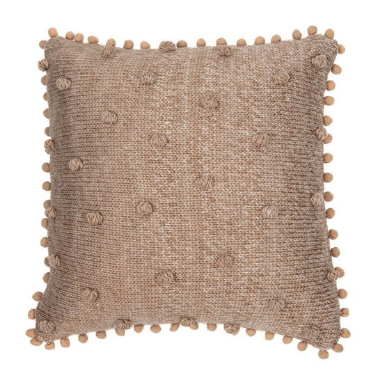 Coussin avec des pompons MOCACCINO (20'' x 20'')- Par Brunelli coussins  ,disponible chez Literie-Déco et moi 