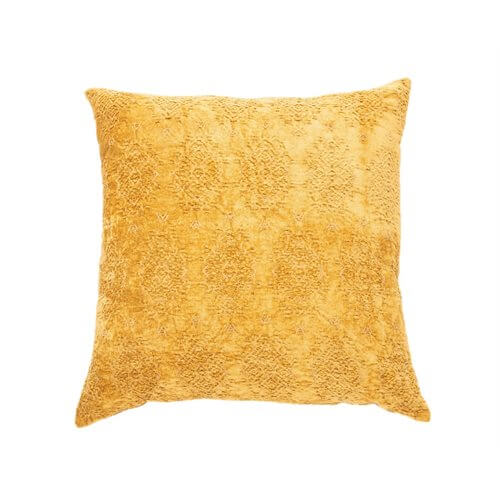 Oreiller européen en velours jacquard jaune moutarde TORO ( 25'' x 25'')-Par Brunelli coussins  ,disponible chez Literie-Déco et moi 